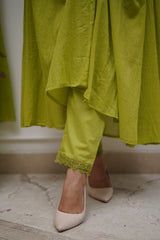 Green Embroidered Cotton Kurta and Pant Set with Dupatta