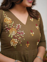 Cafe Noir Embroidered Cotton Kurta and Pant Set with Dupatta