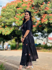 Black Embroidered Cotton Kurta and Pant Set