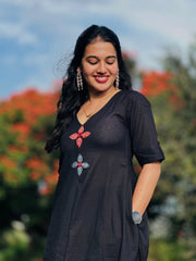 Black Embroidered Cotton Kurta and Pant Set