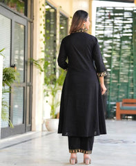 Black Embroidered Ram Boota Kurta and Pant Set with Dupatta