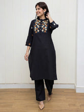 Black Embroidered Cotton Flex Kurta and Pant Set