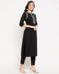 Black Embroidered Cotton Flex Kurta and Pant Set