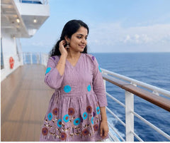Purple Embroidered Rado Cotton Short Kurti