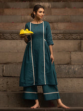 Teal Blue Lace Work Cotton Flex Kurta and Pant Set