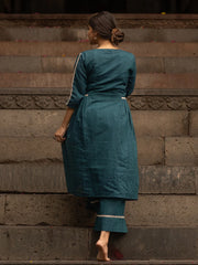 Teal Blue Lace Work Cotton Flex Kurta and Pant Set