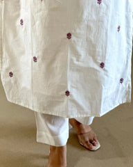 White Embroidered Cotton Kurta and Pant Set with Dupatta
