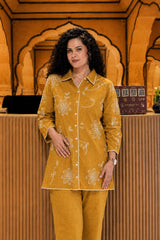 Yellow Embroidered Cotton Slub Co-Ord Set