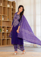Purple Printed Cotton Kurta and Palazzo Set with Dupatta