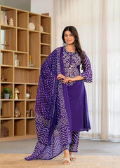 Purple Printed Cotton Kurta and Palazzo Set with Dupatta