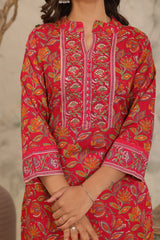 Red Adda Work Cotton Kurta and Pant Set with Dupatta