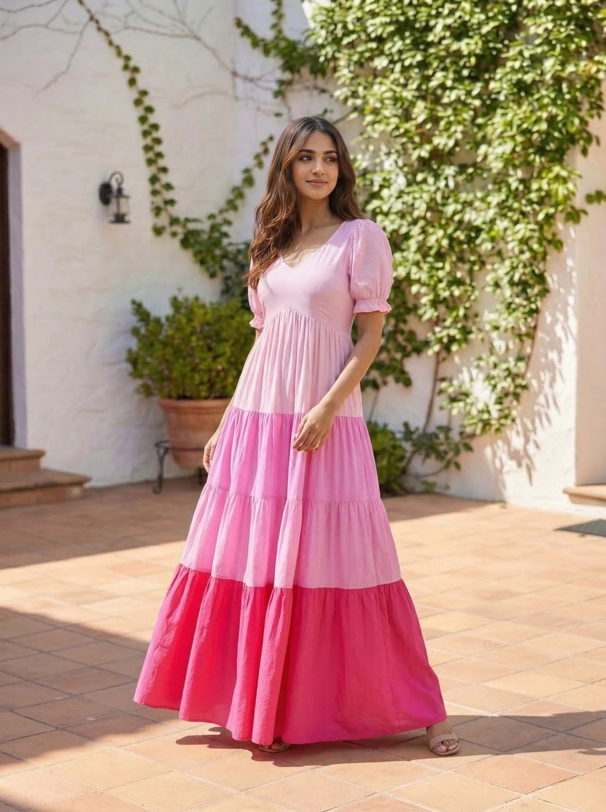 Pink Embellished Rayon Anarkali Gown