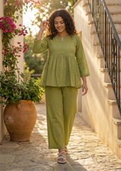 Green Embroidered Cotton Co-Ord Set