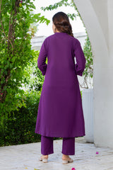 Grape Purple Embroidered Cotton Co-Ord Set