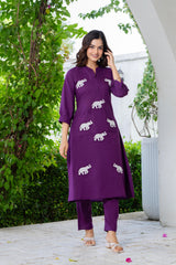 Grape Purple Embroidered Cotton Co-Ord Set