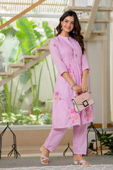 Pink Embroidered Printx Work Cotton Co-Ord Set
