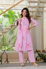 Pink Embroidered Printx Work Cotton Co-Ord Set