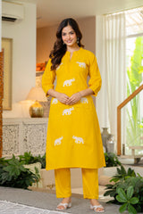 Yellow Embroidered Cotton Co-Ord Set