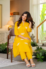 Yellow Embroidered Cotton Co-Ord Set