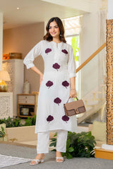 White Embroidered Cotton Co-Ord Set