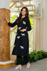 Black Embroidered Cotton Co-Ord Set