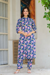Blue Floral Printed Rayon Co-Ord Set