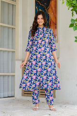 Blue Floral Printed Rayon Co-Ord Set