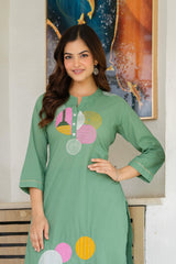 Shadow Green Embroidered Cotton Kurta and Pant Set