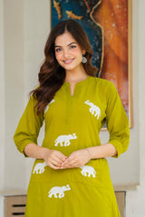 Green Embroidered Cotton Co-Ord Set