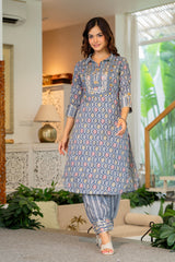 Oslo Grey Embellished Rayon Kurta and Pant Set
