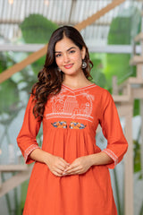 Rust Orange Embroidered Cotton Co-Ord Set