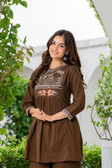 Irish Coffee Embroidered Cotton Co-Ord Set