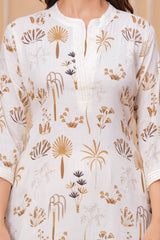 Golden White Printed Cotton Kurta and Pant Set