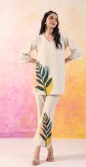 Off White Printed Cotton Flex Co-Ord Set