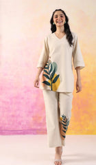 Off White Printed Cotton Flex Co-Ord Set