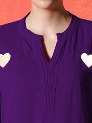 Purple Heart Embroidered Cotton Kurta and Pant Set