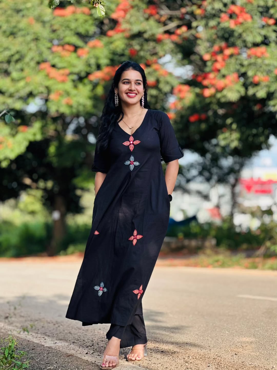 Black Embroidered Cotton Kurta and Pant Set