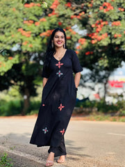Black Embroidered Cotton Kurta and Pant Set