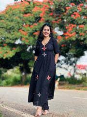 Black Embroidered Cotton Kurta and Pant Set