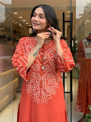 Orange Printed Cotton Kurta and Palazzo Set with Dupatta