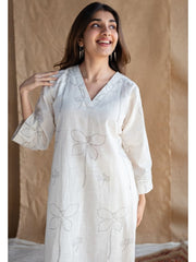 White Printed Cotton Flex Kurta and Pant Set
