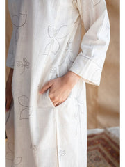 White Printed Cotton Flex Kurta and Pant Set