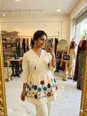 White Embroidered Rado Cotton Short Kurti