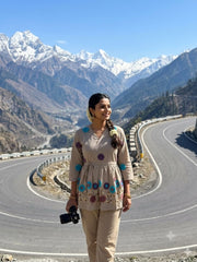 Grey Embroidered Rado Cotton Short Kurti