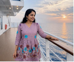 Purple Embroidered Rado Cotton Short Kurti