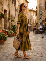 Copper Black Striped Cotton Gown